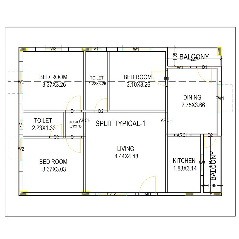 Floor plan of 2 BHK 1299 Sq. Ft. Apartment in Sri Lakshmi Jaggu Landmark 10, Vizag