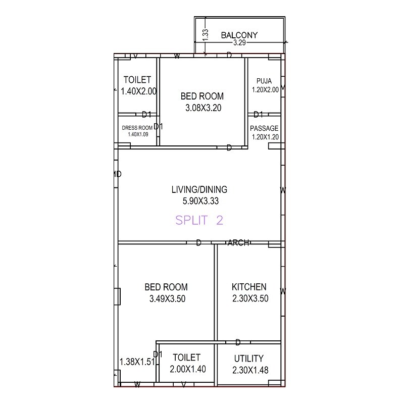 Floor plan of 2 BHK 1226 Sq. Ft. Apartment in Sri Lakshmi Kuteer, Vizag