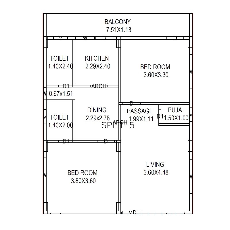 Floor plan of 2 BHK Apartment - 712 sq. ft. in Sri Lakshmi Narasimha Kuteer, Vizag