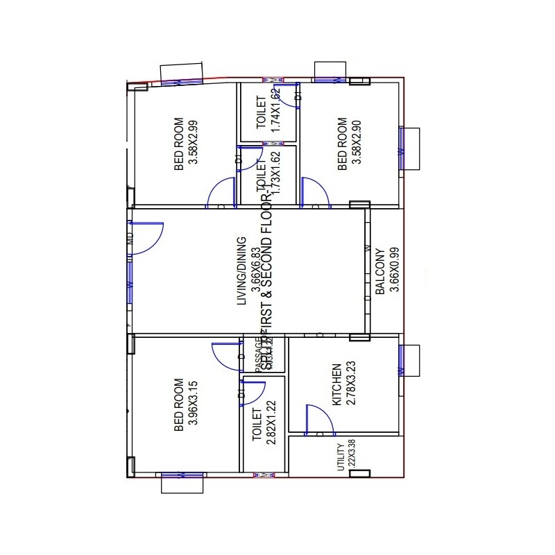 Floor plan of 3 BHK 1390 Sq. Ft. Apartment in Sri Majestic Heights, Vizag