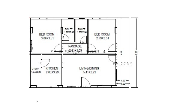 Floor plan of 2 BHK 1050 Sq. Ft. Apartment in Sri Nuthan Sai Nilayam, Vizag
