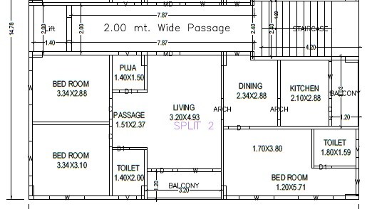Floor plan of 3 BHK 1299 Sq. Ft. Apartment in Sri Omkara Elite, Vizag