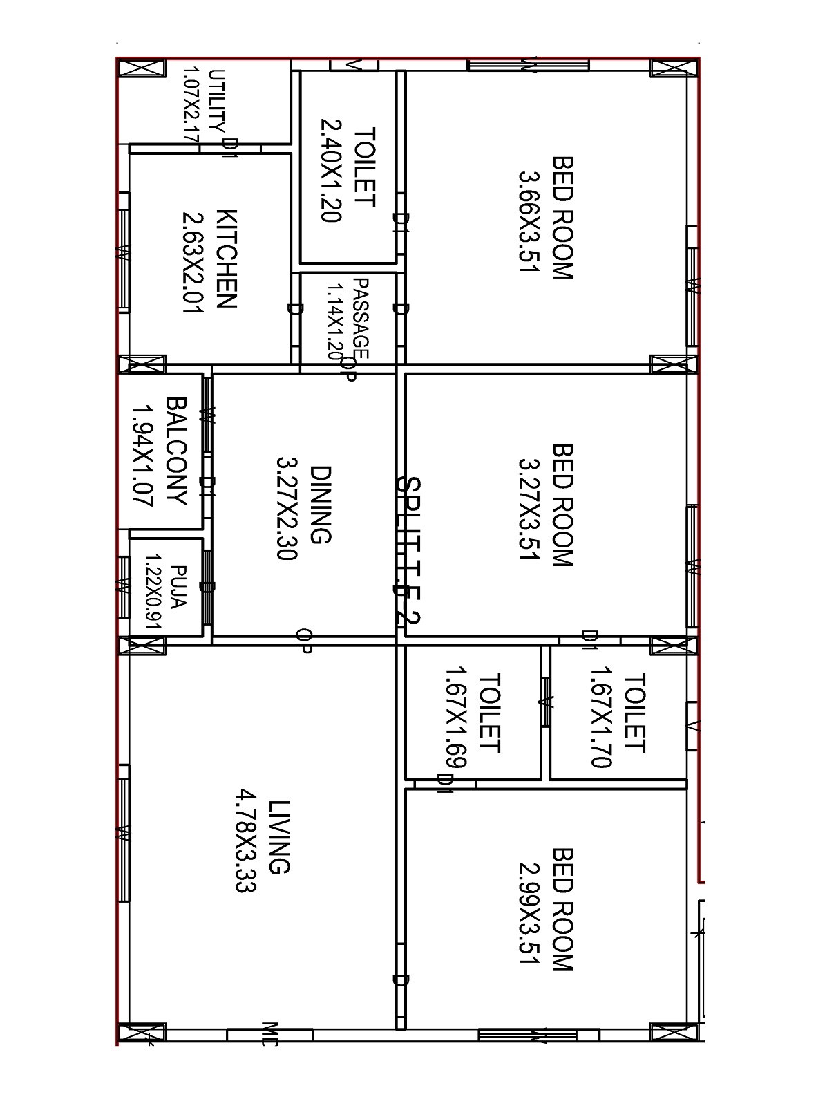 Floor plan of 3 BHK 1380 Sq. Ft. Apartment in Sri Rama Sai Enclave, Vizag