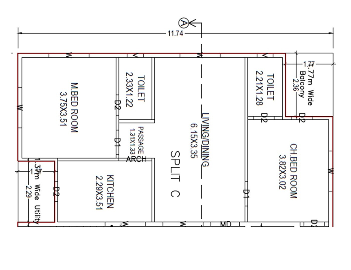Floor plan of 2 BHK 1160 Sq. Ft. Apartment in Sri Sai Dharani Arcade, Vizag