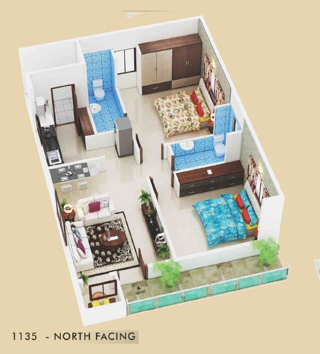 Floor plan of 2 BHK 1135 Sq. Ft. Apartment in Sri Sai Surya Nivasam, Vizag