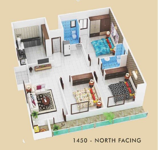 Floor plan of 2 BHK 1450 Sq. Ft. Apartment in Sri Sai Surya Nivasam, Vizag