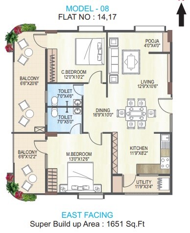Floor plan of 2 BHK 1651 Sq. Ft. Apartment in Sri Yaduvamsi Ananda Dhamam, Vizag