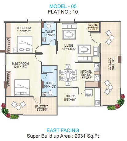 Floor plan of 2 BHK 2031 Sq. Ft. Apartment in Sri Yaduvamsi Ananda Dhamam, Vizag