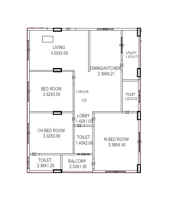 Floor plan of 3 BHK 906 Sq. Ft. Apartment in Srirama Prime, Vizag