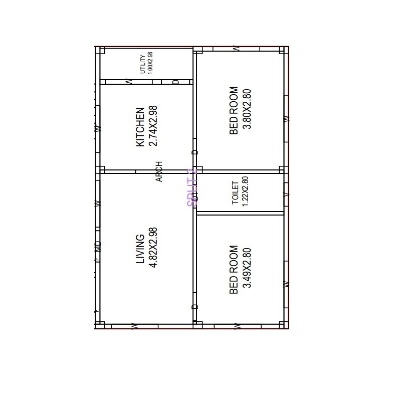 Floor plan of 2 BHK 963 Sq. Ft. Apartment in SS Kyathi Enclave, Vizag