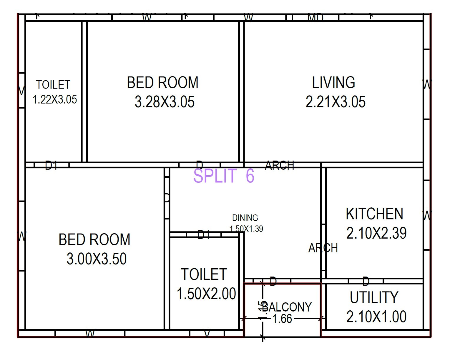 Floor plan of 2 BHK 884 Sq. Ft. Apartment in SS Sai Gowtham Enclave, Vizag