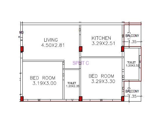 Floor plan of 2 BHK Apartment - 549 sq. ft. in SSR Diamond Castle, Vizag