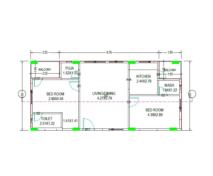 Floor plan of 2 BHK 775 Sq. Ft. Apartment in SSS Tejas, Vizag