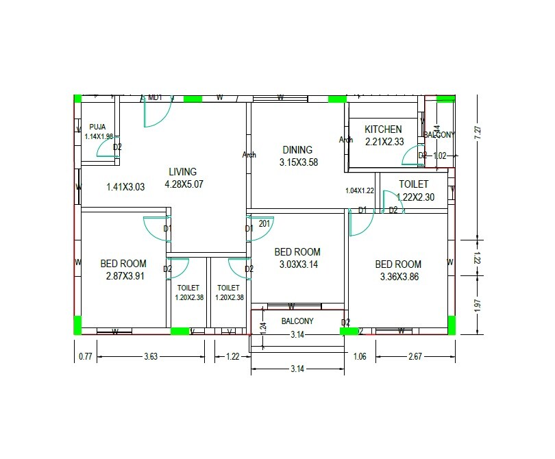 Floor plan of 3 BHK 1133 Sq. Ft. Apartment in SSS Tejas, Vizag