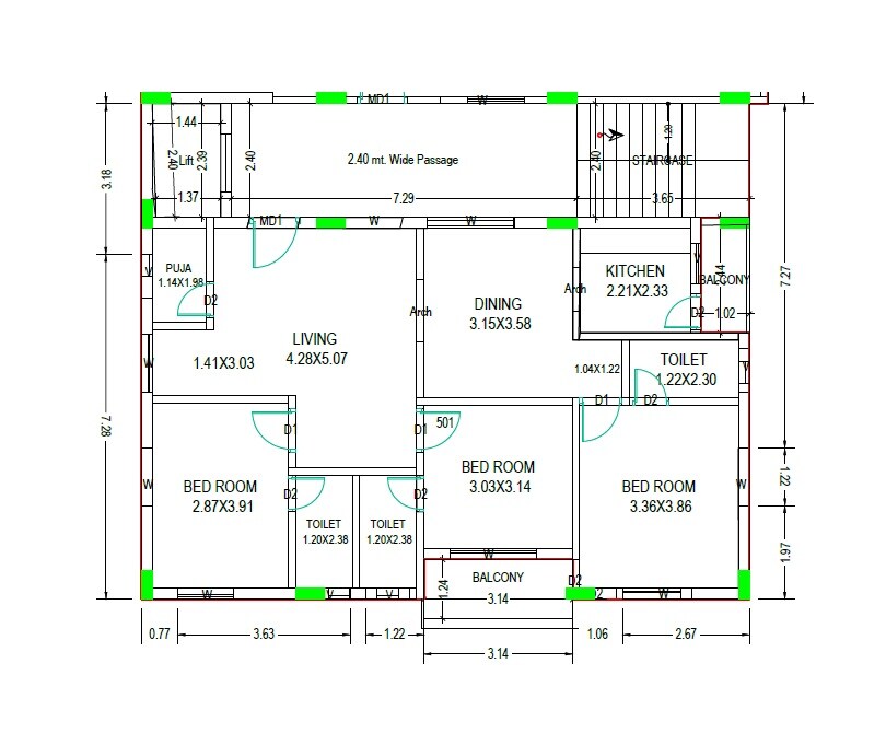 Floor plan of 3 BHK 961 Sq. Ft. Apartment in SSS Tejas, Vizag