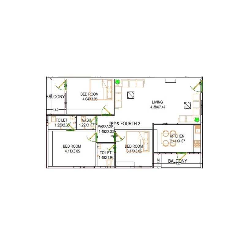 Floor plan of 3 BHK 1117 Sq. Ft. Apartment in SSV Kasi Residency, Vizag