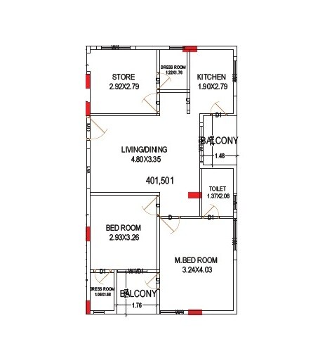 Floor plan of 2 BHK Apartment - 643 sq. ft. in SSV Nidhi, Vizag