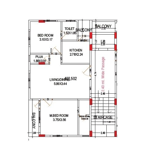 Floor plan of 2 BHK Apartment - 671 sq. ft. in SSV Nidhi, Vizag