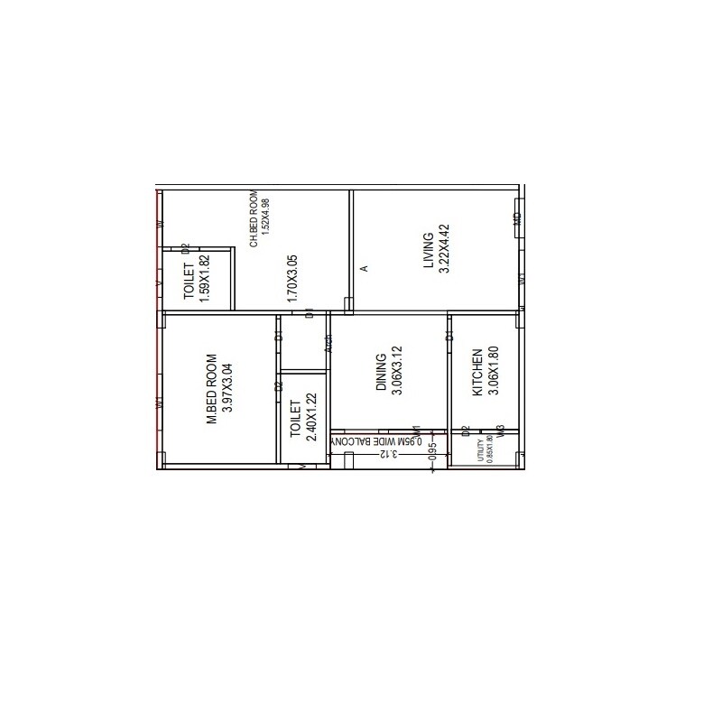 Floor plan of 2 BHK 1125 Sq. Ft. Apartment in Stellar Meadows, Vizag