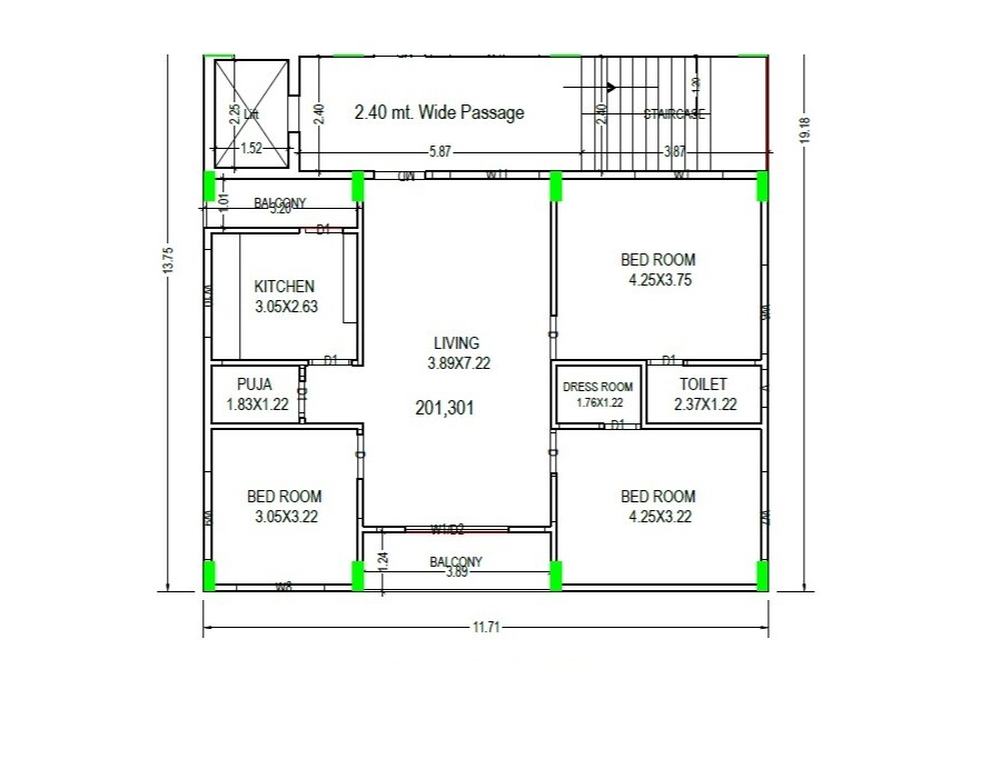 Floor plan of 3 BHK 1400 Sq. Ft. Apartment in SV Enclave, Vizag