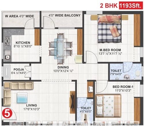 Floor plan of 2 BHK 1193 Sq. Ft. Apartment in Utkarsha Abodes, Vizag