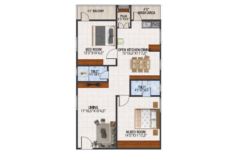 Floor plan of 2 BHK 1133 Sq. Ft. Apartment in Utkarsha Emerald, Vizag
