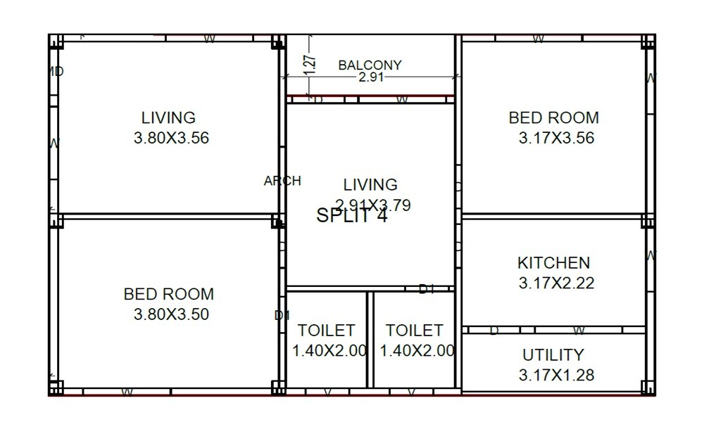 Floor plan of 2 BHK 876 Sq. Ft. Apartment in V5 Heights, Vizag