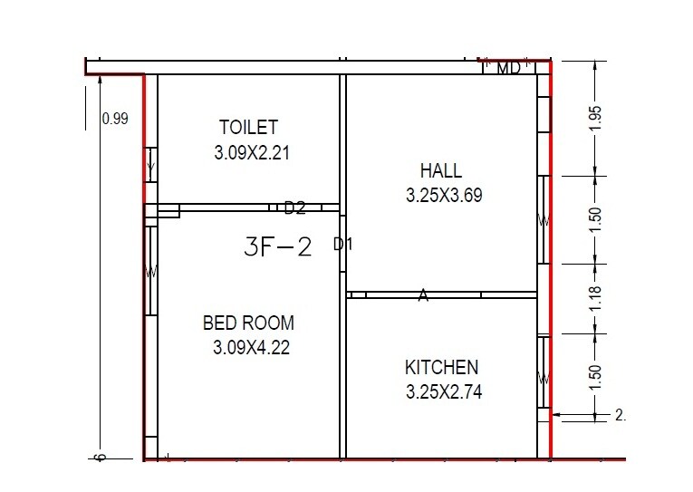 Floor plan of 1 BHK 549 Sq. Ft. Apartment in Varaha Pothalas and Vasanthavada Enclave, Vizag