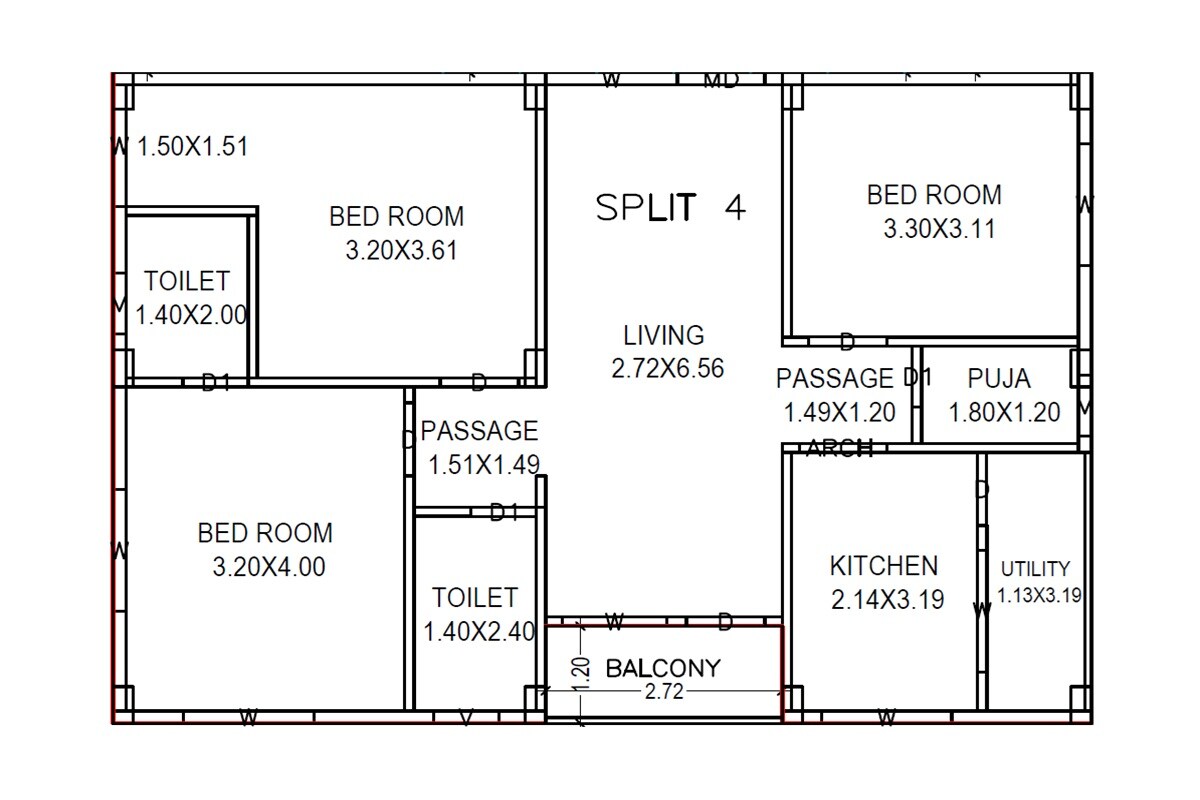 Floor plan of 3 BHK 1183 Sq. Ft. Apartment in Vasudeva Grandeur, Vizag