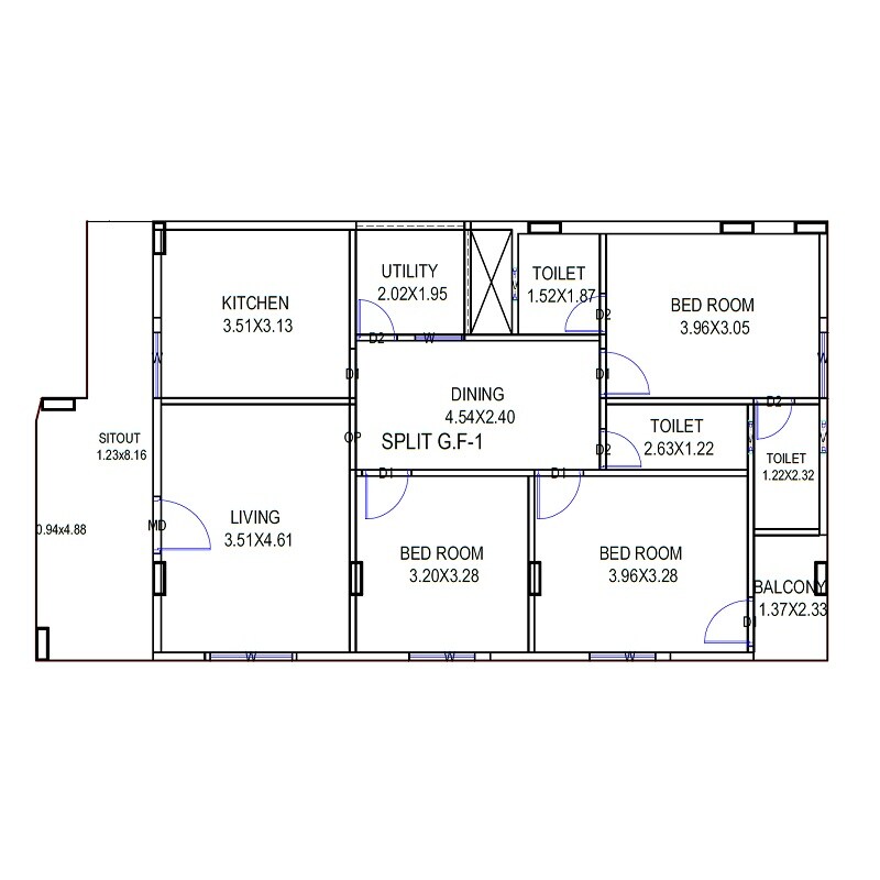 Floor plan of 3 BHK 1690 Sq. Ft. Apartment in Vasundhara Hemalatha Heights, Vizag