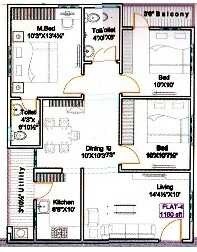 Floor plan of 2 BHK 1110 Sq. Ft. Apartment in Vensa Classic, Vizag