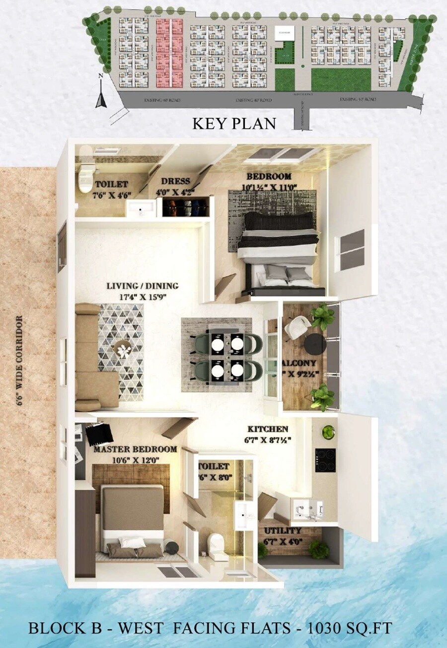 Floor plan of 2 BHK 1030 Sq. Ft. Apartment in Vishwanadh Avenues 25, Vizag