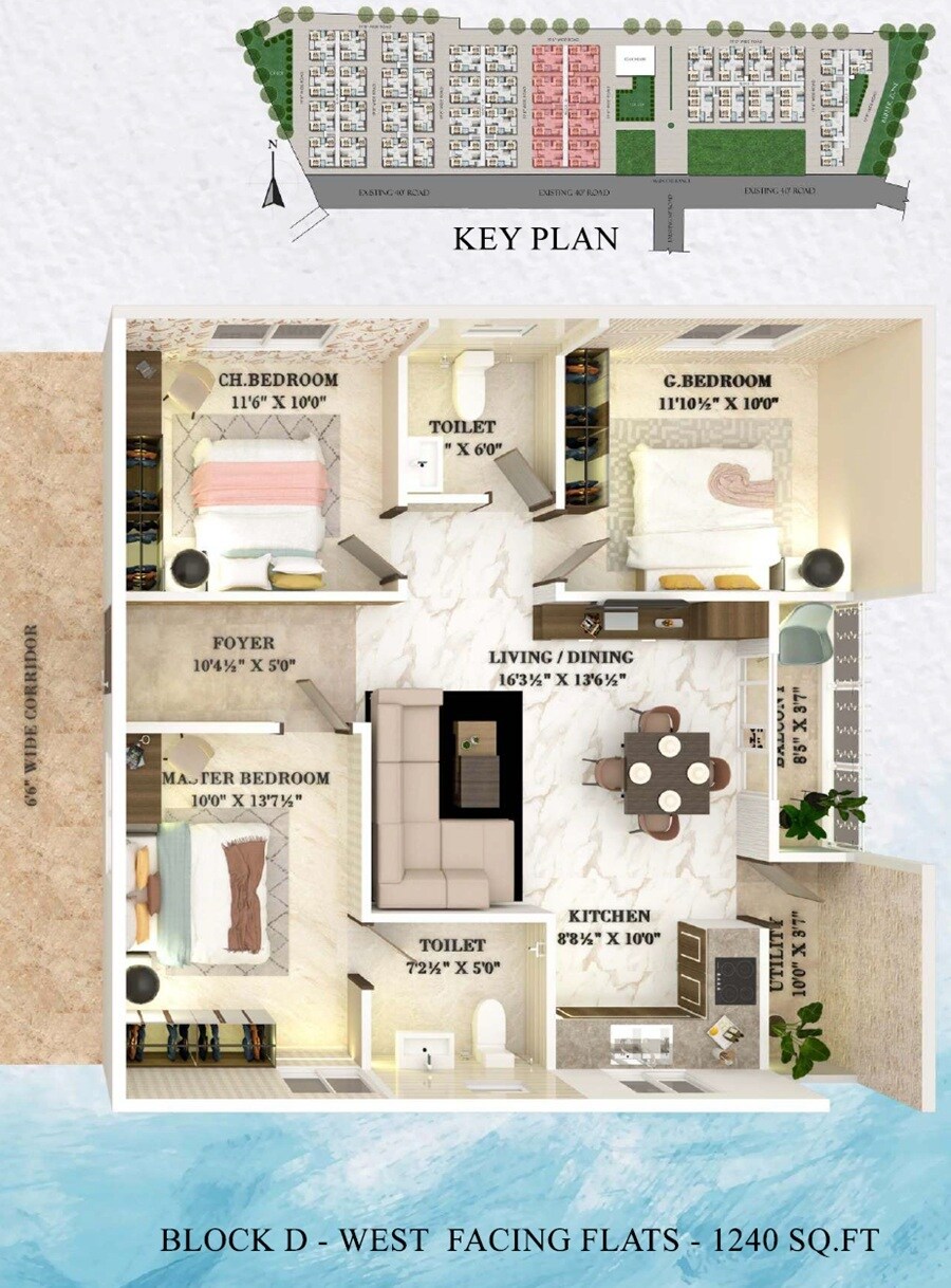 3 BHK 1240 Sq. Ft. Apartment