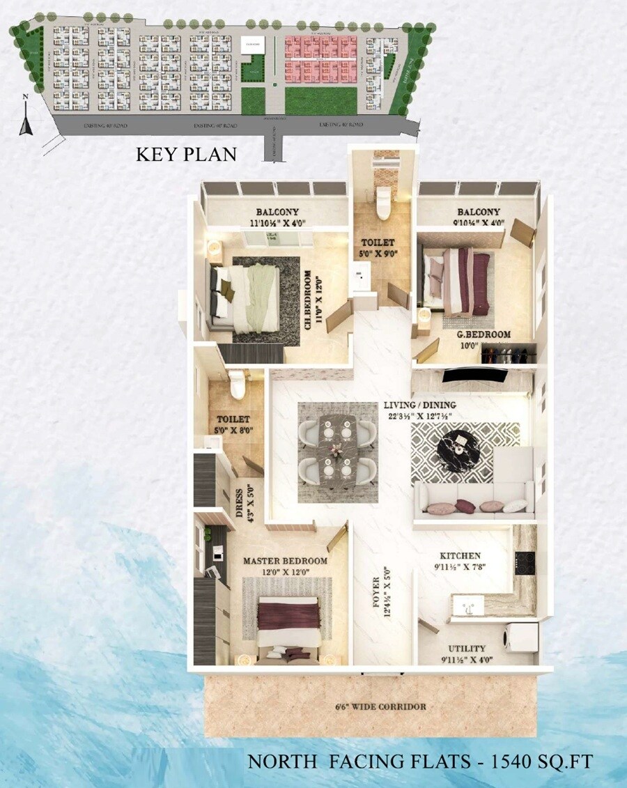 3 BHK 1540 Sq. Ft. Apartment