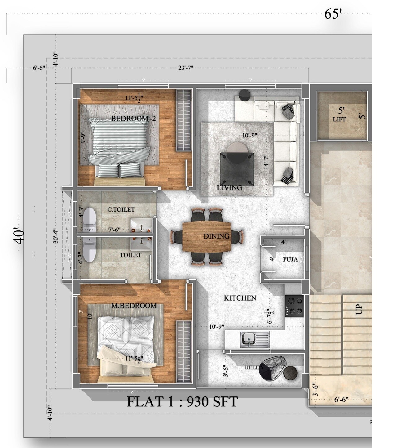 Floor plan of 2 BHK 930 Sq. Ft. Apartment in Vishwanadh Avenues V33, Vizag