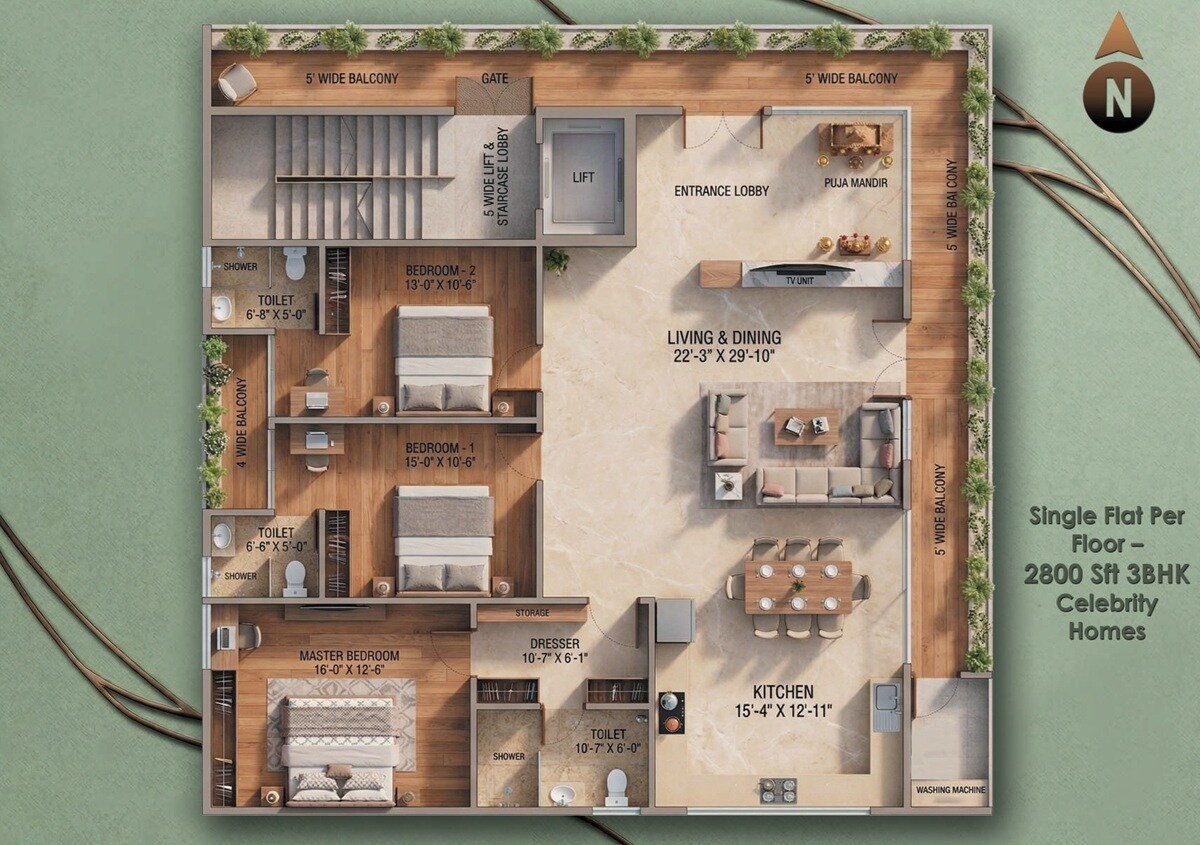 3 BHK 2800 Sq. Ft. Apartment