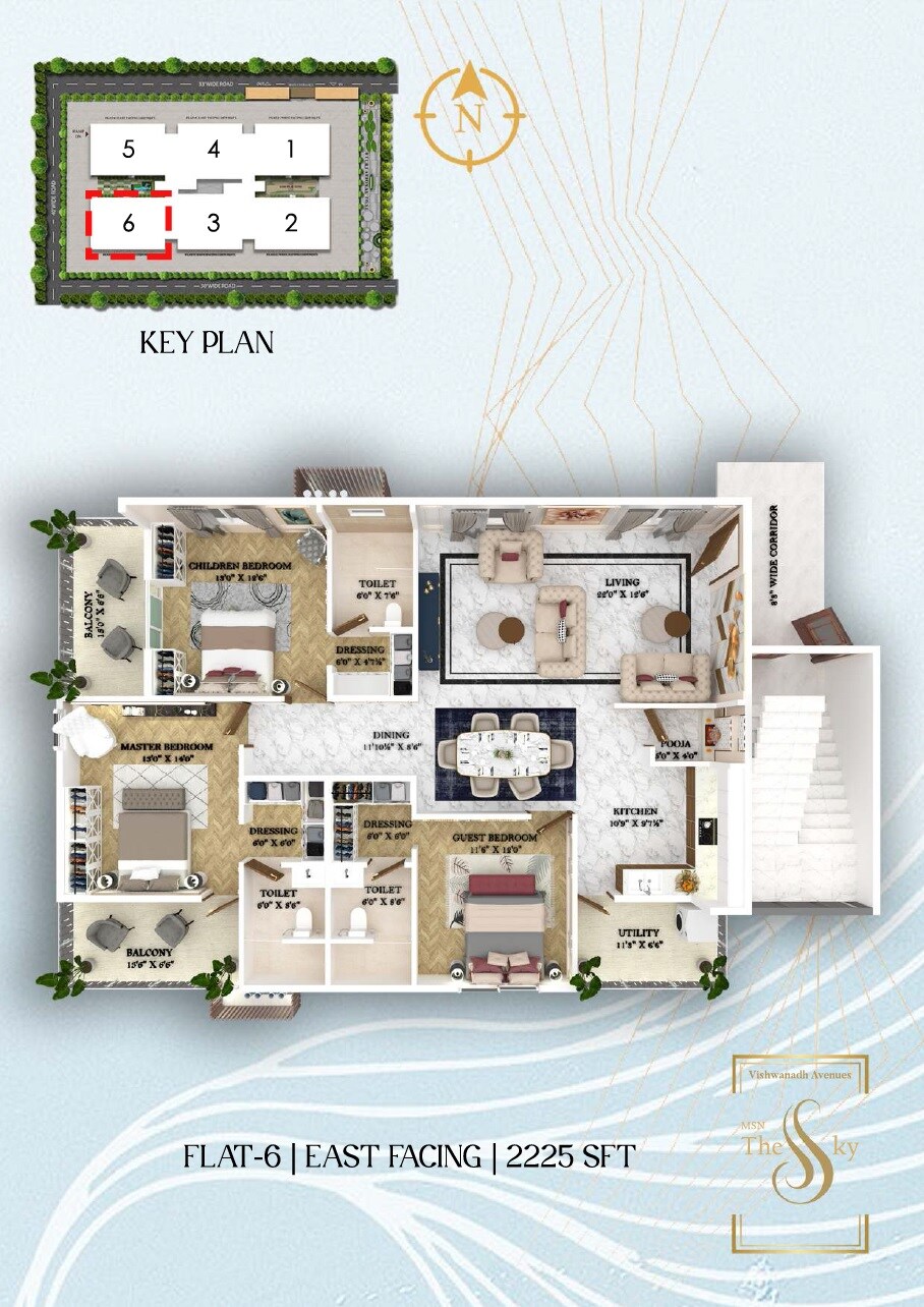 Floor plan of 3 BHK 2275 Sq. Ft. Apartment in Vishwanadh The Sky, Vizag