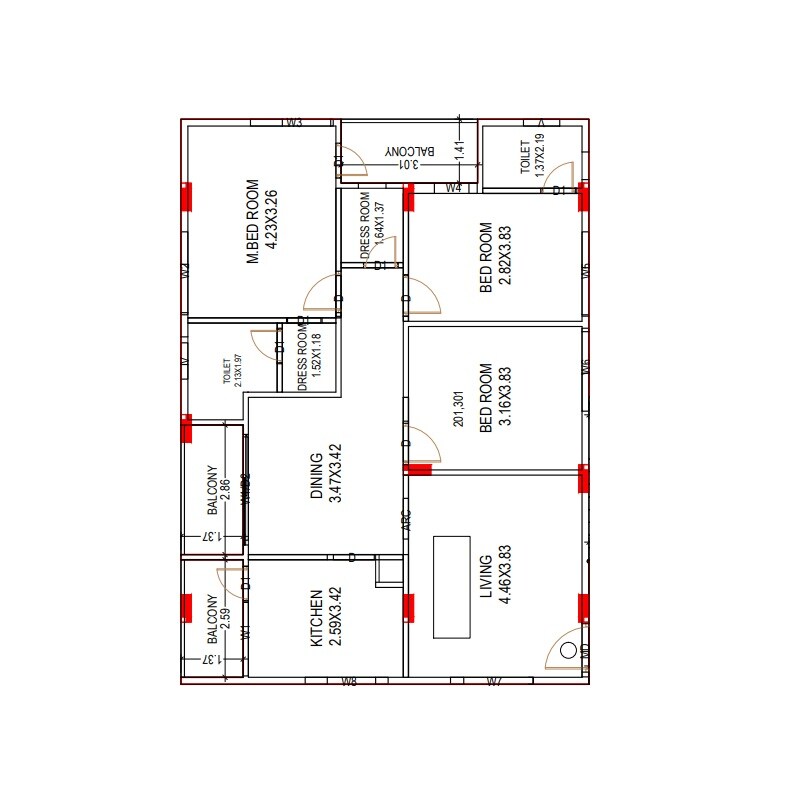 Floor plan of 3 BHK 1650 Sq. Ft. Apartment in Vjaykrant NRS Park View, Vizag