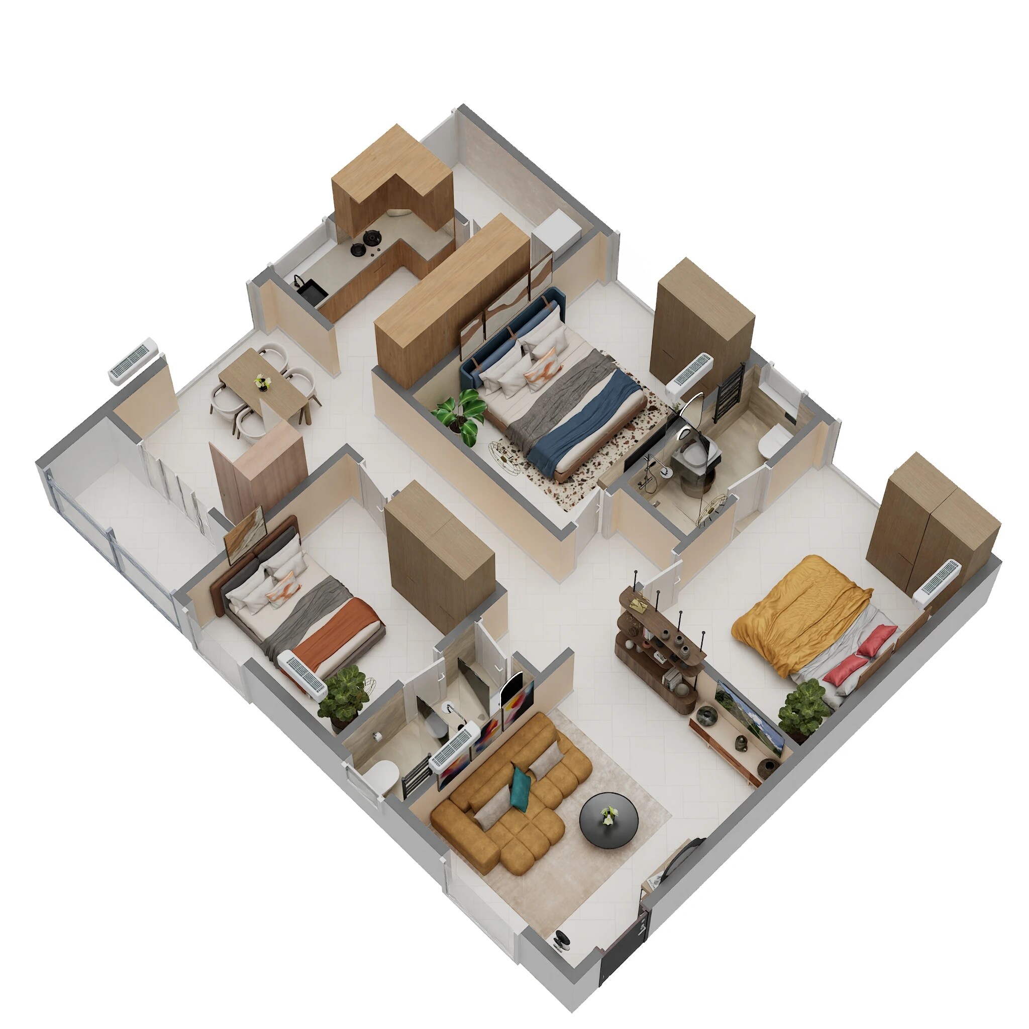 Floor plan of 3 BHK Apartment - 1290 sq. ft. in VK Aurora, Vizag