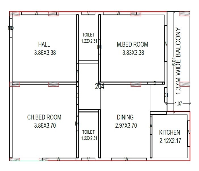 Floor plan of 2 BHK 1129 Sq. Ft. Apartment in Venkata VK Homes, Vizag