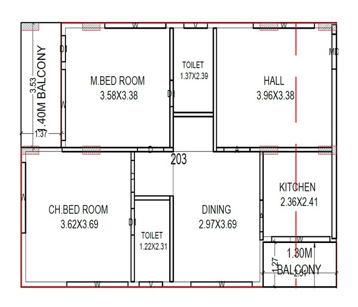Floor plan of 2 BHK 910 Sq. Ft. Apartment in Venkata VK Homes, Vizag