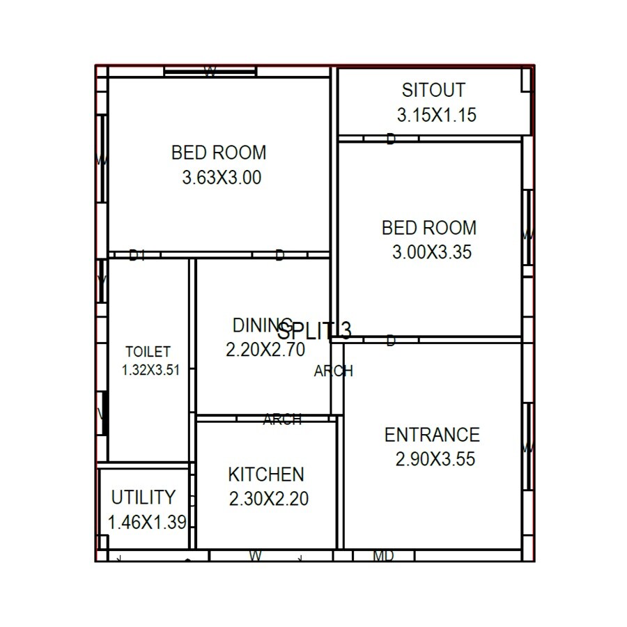 Floor plan of 2 BHK 940 Sq. Ft. Apartment in VNS Sukrutham, Vizag