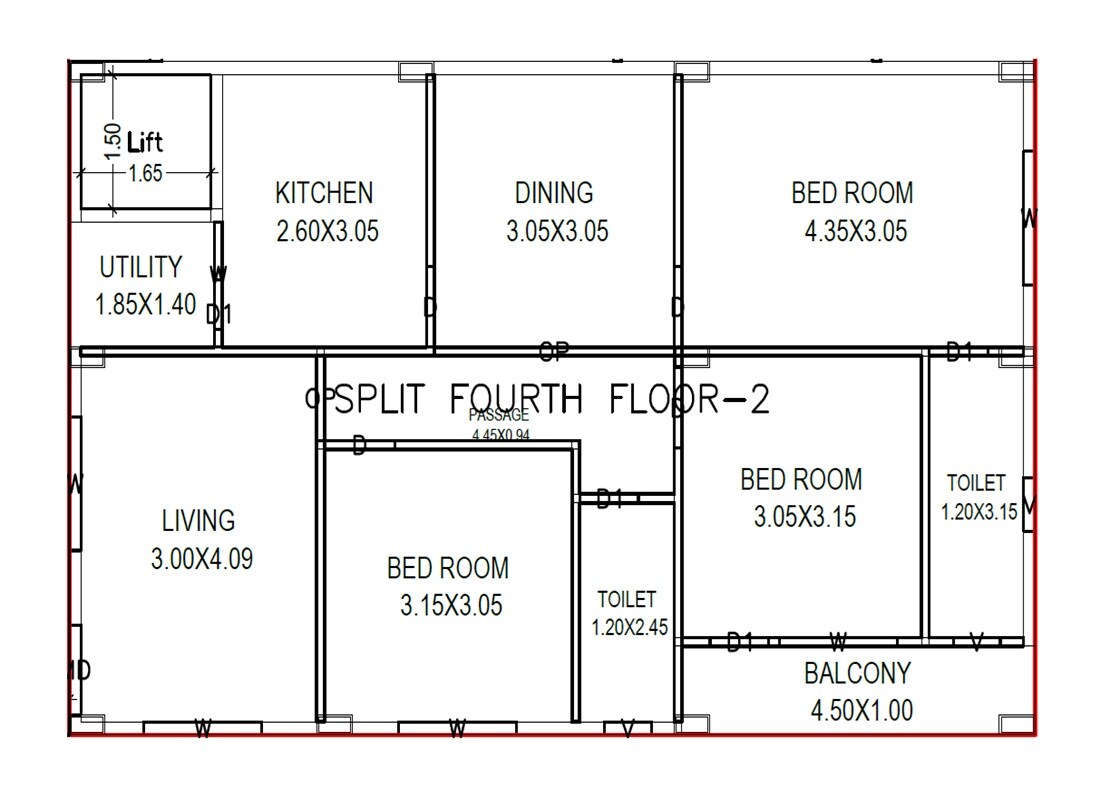 Floor plan of 3 BHK 1072 Sq. Ft. Apartment in VV Vinayagar Vihar, Vizag