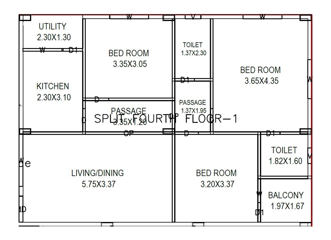 Floor plan of 3 BHK 967 Sq. Ft. Apartment in VV Vinayagar Vihar, Vizag
