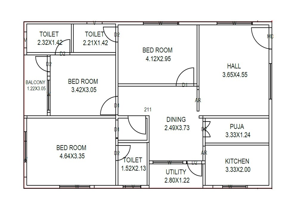 Floor plan of 3 BHK 1102 Sq. Ft. Apartment in Vyjayanthi High End Living Spaces, Vizag