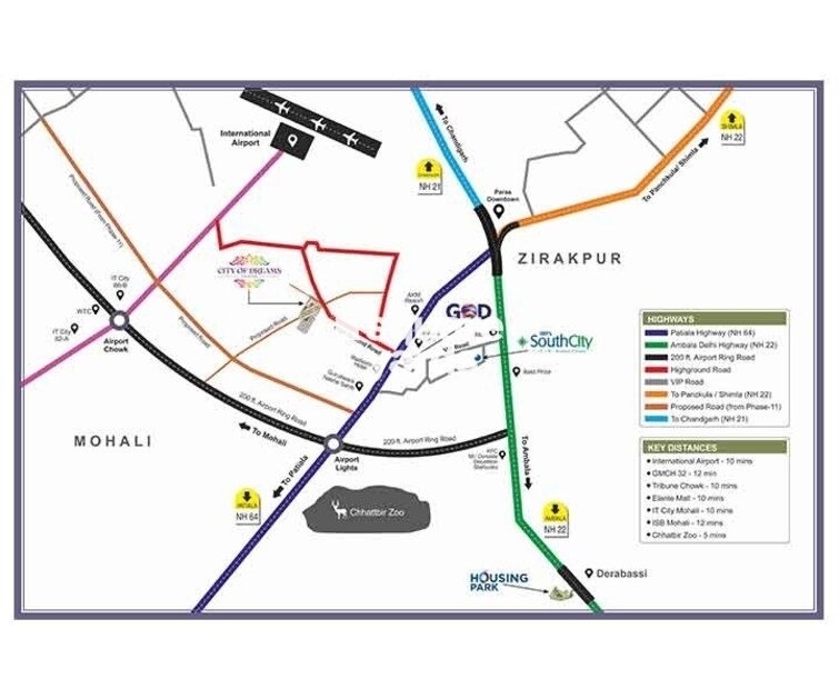 SBP City Of Dreams Zirakpur Location Image