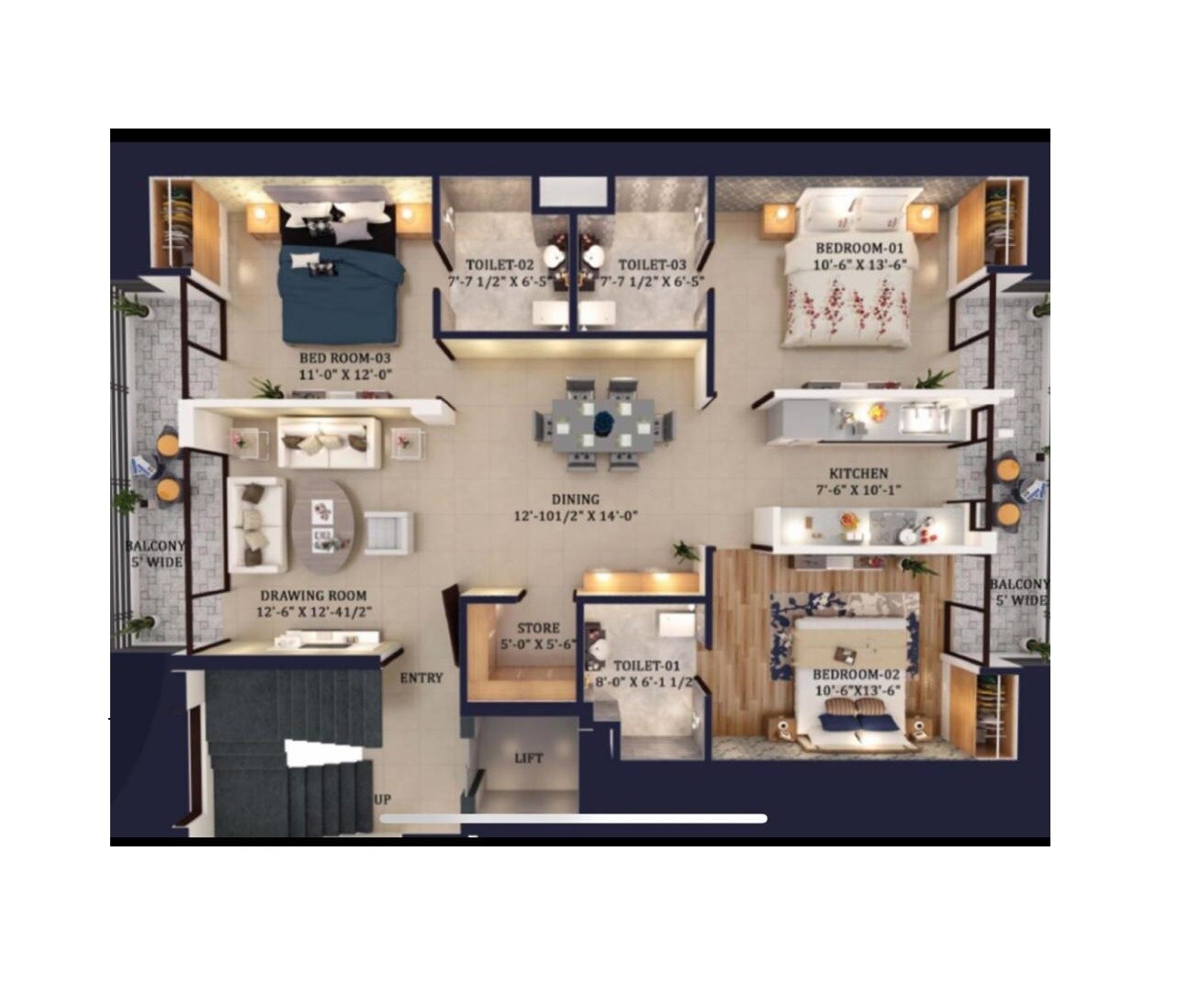 Floor plan of 3 BHK 1890 Sq. Ft. Ind Floor in Bollywood Esencia, Zirakpur