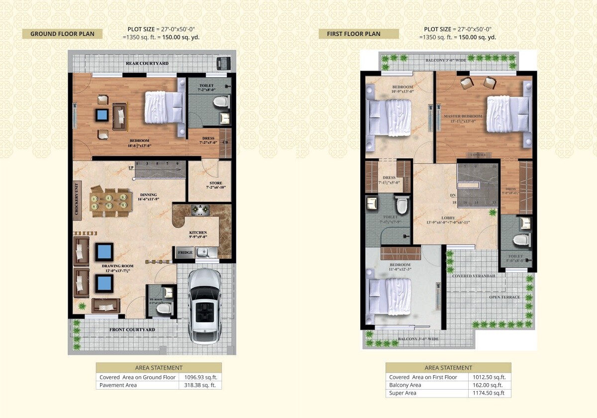 Floor plan of 4 BHK 1350 Sq. Ft. Villa in Central Town, Zirakpur