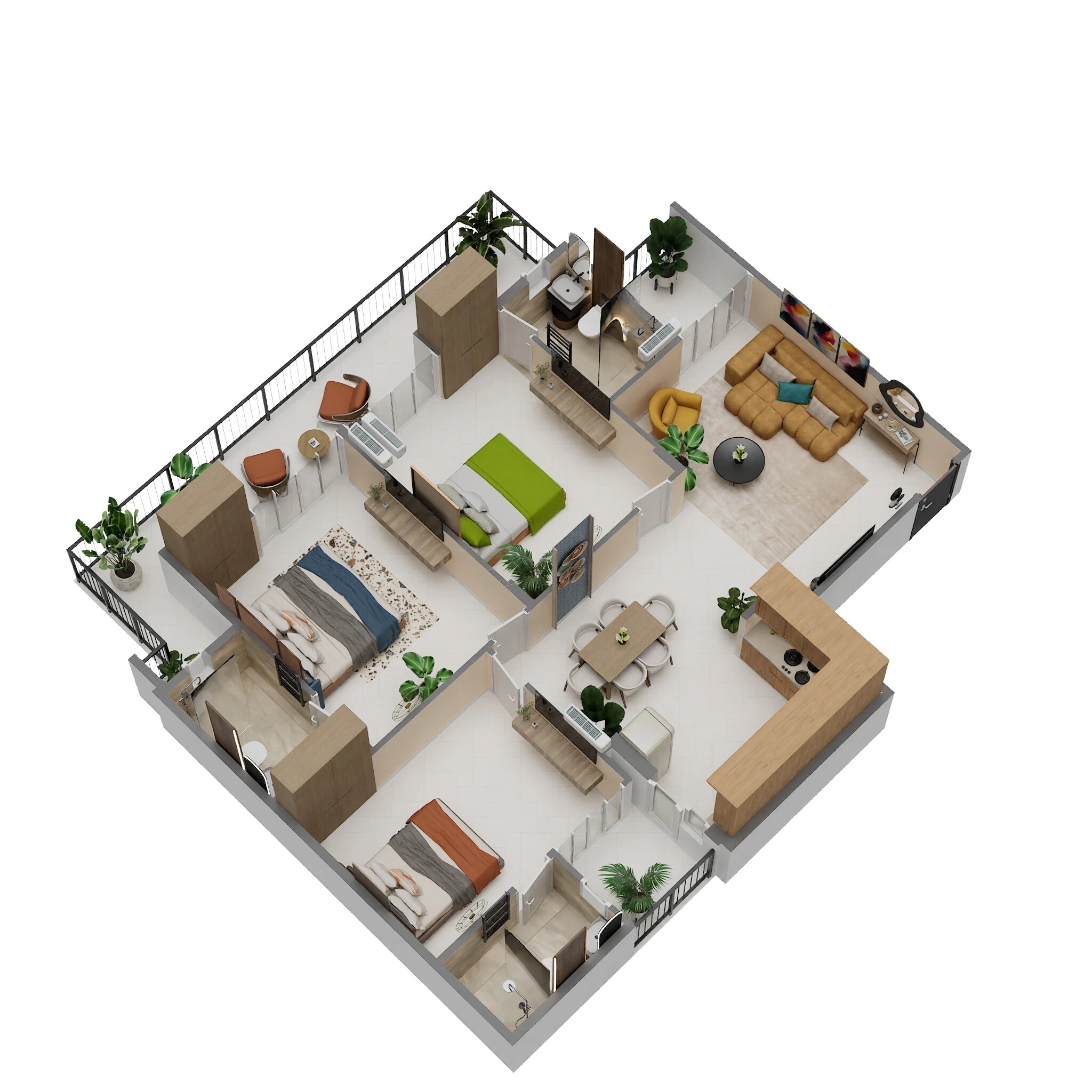 Floor plan of 3 BHK 1880 Sq. Ft. Apartment in Hermitage Royale, Zirakpur