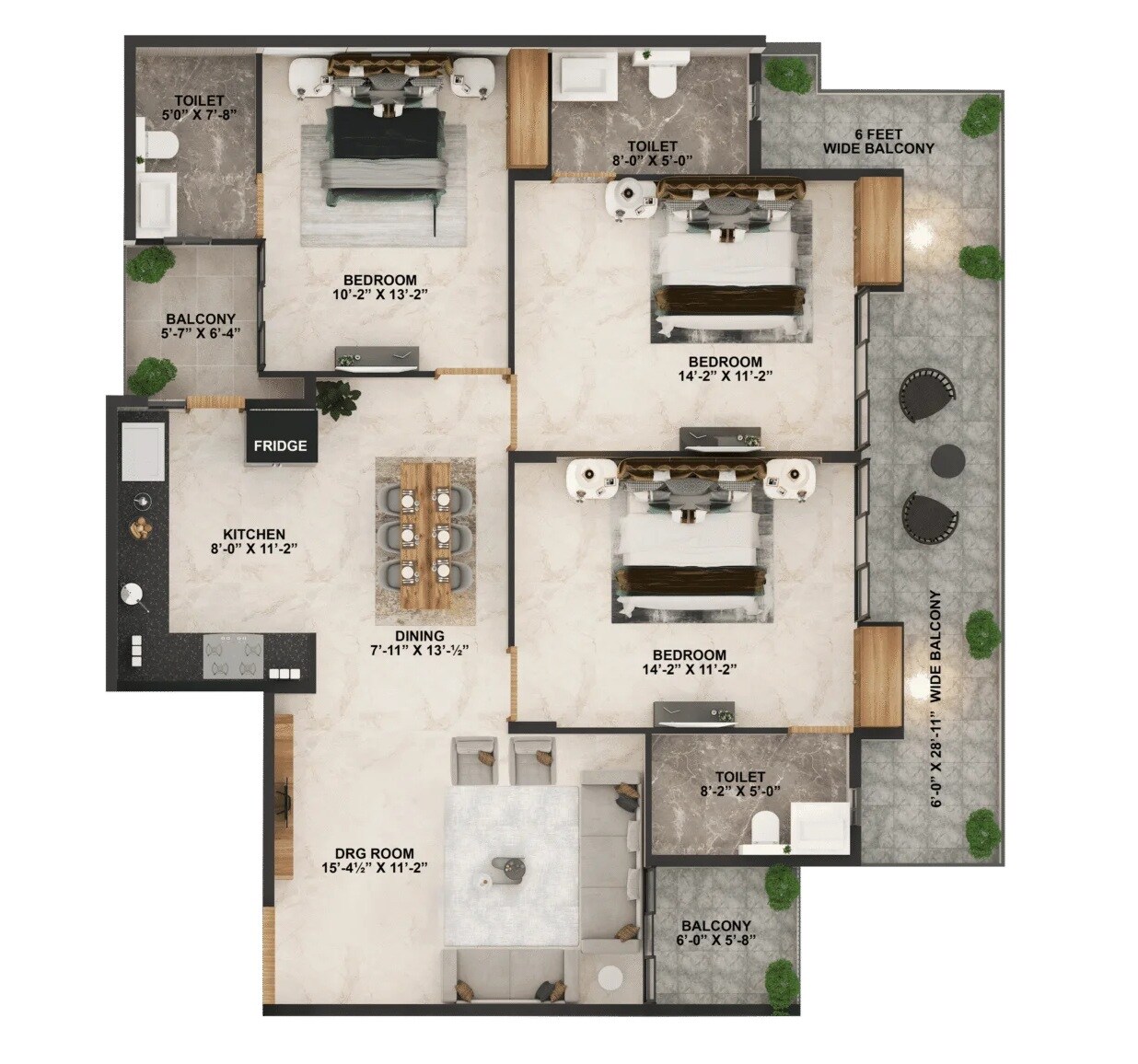 3 BHK 1800 Sq. Ft. Apartment